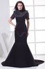 Gorgeous Sabrina Short Sleeve Zip up Satin Chapel Train Prom Dresses