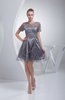 Cute Sheer Short Sleeve Zip up Elastic Woven Satin Homecoming Dresses