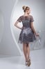 Cute Sheer Short Sleeve Zip up Elastic Woven Satin Homecoming Dresses