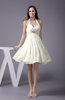 Elegant Halter Sleeveless Zip up Knee Length Flower Prom Dresses