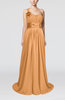 Plain A-line Asymmetric Neckline Chapel Train Sash Prom Dresses