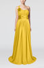 Plain A-line Asymmetric Neckline Chapel Train Sash Prom Dresses