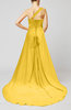 Plain A-line Asymmetric Neckline Chapel Train Sash Prom Dresses