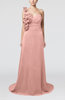 Elegant A-line Asymmetric Neckline Zip up Flower Bridesmaid Dresses