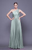 Modest Asymmetric Neckline Sleeveless Chiffon-Satin Floor Length Prom Dresses