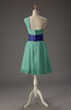 Romantic A-line Asymmetric Neckline Zip up Chiffon Mini Bridesmaid Dresses