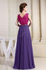 Casual A-line V-neck Chiffon Floor Length Pleated Evening Dresses
