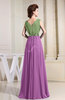 Vintage V-neck Zip up Chiffon Floor Length Pleated Evening Dresses