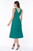 Modern A-line V-neck Sleeveless Tea Length Pleated Plus Size Bridesmaid Dresses