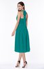 Cute Halter Sleeveless Half Backless Chiffon Tea Length Plus Size Bridesmaid Dresses