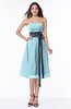 Romantic A-line Strapless Sleeveless Tea Length Plus Size Bridesmaid Dresses
