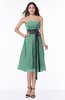 Romantic A-line Strapless Sleeveless Tea Length Plus Size Bridesmaid Dresses