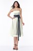 Romantic A-line Strapless Sleeveless Tea Length Plus Size Bridesmaid Dresses