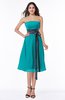 Romantic A-line Strapless Sleeveless Tea Length Plus Size Bridesmaid Dresses