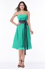 Romantic A-line Strapless Sleeveless Tea Length Plus Size Bridesmaid Dresses
