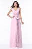 Modest A-line V-neck Sleeveless Floor Length Ribbon Plus Size Bridesmaid Dresses