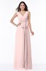 Modest A-line V-neck Sleeveless Floor Length Ribbon Plus Size Bridesmaid Dresses