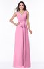 Modest A-line V-neck Sleeveless Floor Length Ribbon Plus Size Bridesmaid Dresses