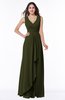 Modest A-line V-neck Zip up Floor Length Ruching Plus Size Bridesmaid Dresses
