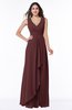 Modest A-line V-neck Zip up Floor Length Ruching Plus Size Bridesmaid Dresses