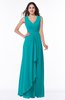 Modest A-line V-neck Zip up Floor Length Ruching Plus Size Bridesmaid Dresses