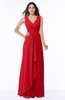 Modest A-line V-neck Zip up Floor Length Ruching Plus Size Bridesmaid Dresses