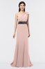 Elegant A-line One Shoulder Sweep Train Beaded Bridesmaid Dresses