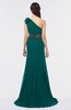 Elegant A-line One Shoulder Sweep Train Beaded Bridesmaid Dresses