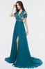Elegant A-line V-neck Zip up Sweep Train Evening Dresses