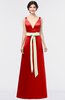 Mature V-neck Zip up Floor Length Bow Evening Dresses