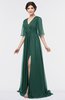 Elegant V-neck Elbow Length Sleeve Floor Length Ruching Graduation Dresses