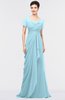 Mature Jewel Short Sleeve Half Backless Floor Length Ruching Prom Dresses