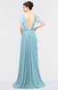 Mature Jewel Short Sleeve Half Backless Floor Length Ruching Prom Dresses