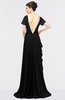 Mature Jewel Short Sleeve Half Backless Floor Length Ruching Prom Dresses