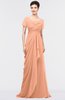Mature Jewel Short Sleeve Half Backless Floor Length Ruching Prom Dresses
