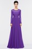 Romantic A-line Scoop Long Sleeve Floor Length Lace Prom Dresses