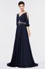 Mature A-line 3/4 Length Sleeve Zip up Sweep Train Appliques Prom Dresses
