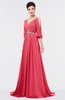 Mature A-line 3/4 Length Sleeve Zip up Sweep Train Appliques Prom Dresses
