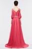 Mature A-line 3/4 Length Sleeve Zip up Sweep Train Appliques Prom Dresses