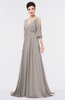 Mature A-line 3/4 Length Sleeve Zip up Sweep Train Appliques Prom Dresses