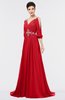 Mature A-line 3/4 Length Sleeve Zip up Sweep Train Appliques Prom Dresses
