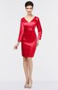Modest V-neck Long Sleeve Zip up Knee Length Mother of the Bride Dresses
