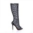 Round Toe Boots Daily Nylon Hollow-Out Mid-Calf Boots Stiletto Heel